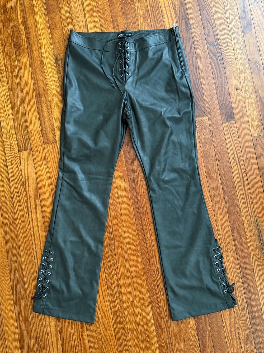 ZARA Black Lace-Up Faux Leather Pants